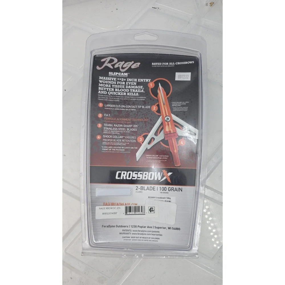 One Rage CROSSBOW X Slipcam 100 grain Mechanical 2 Blade Broadheads 2